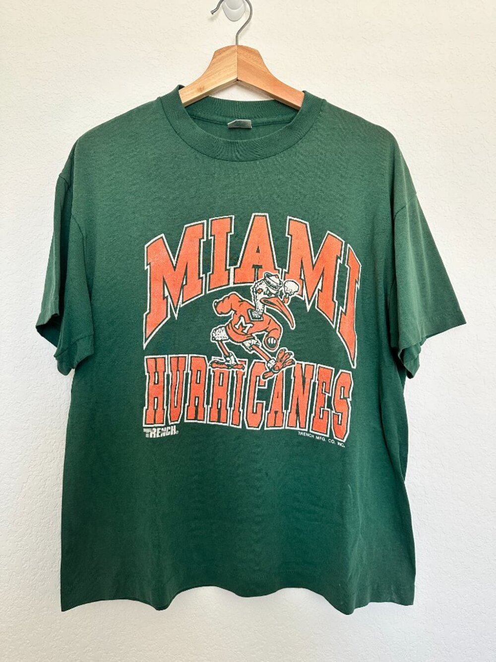 Vintage 90s Miami Hurricanes T-Shirt Trench USA Single Stitch Men's Large